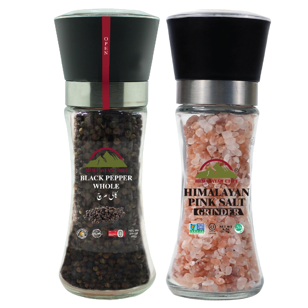 Himalayan Chef Pink Salt And Pepper Medium Glass Grinder Set