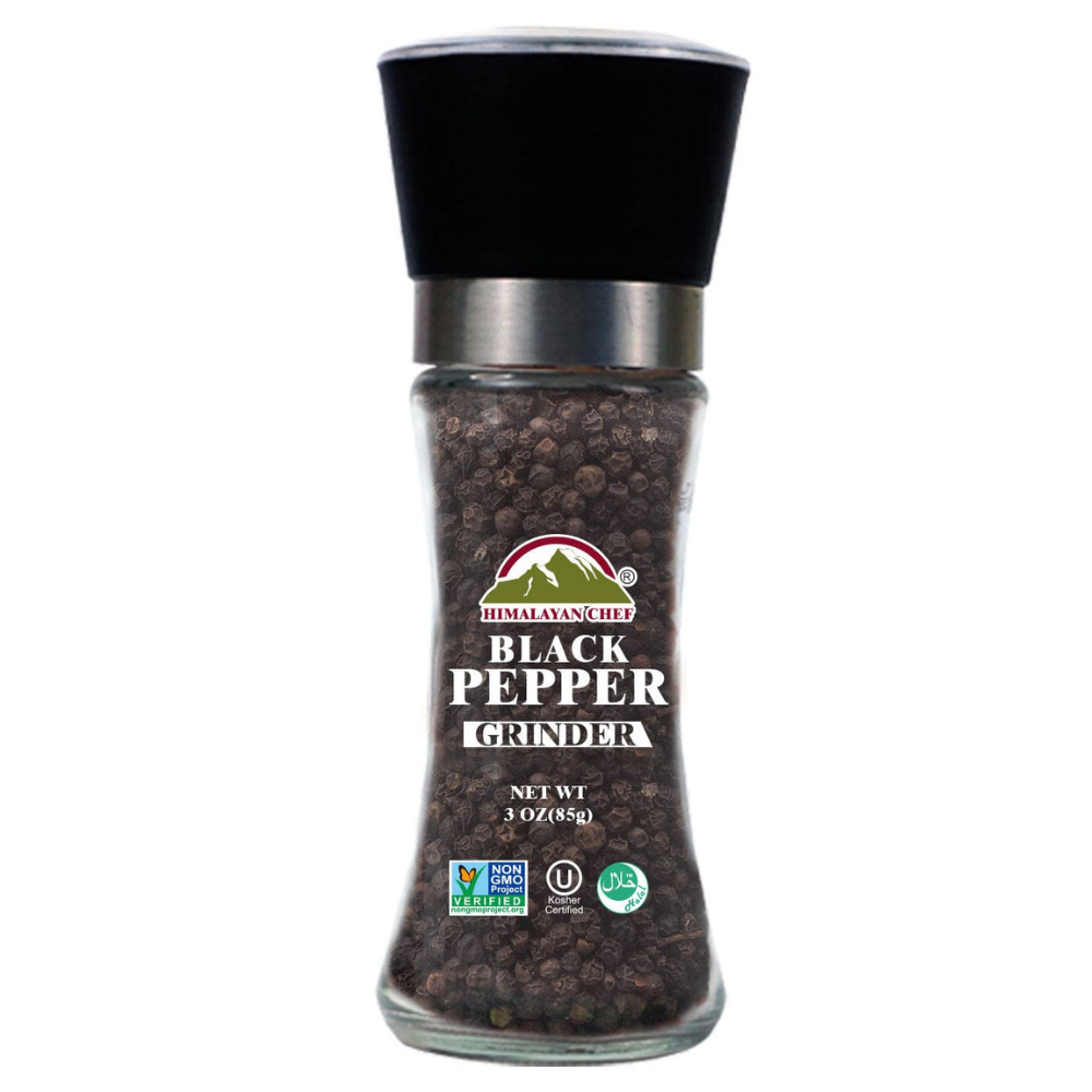 Great Grips Pepper and Salt Grinder Set- Refillable Pepper Grinders 5 Coarseness Fit Pink Himalayan & Sea Salt, Black Peppercorn TREBLEWIND