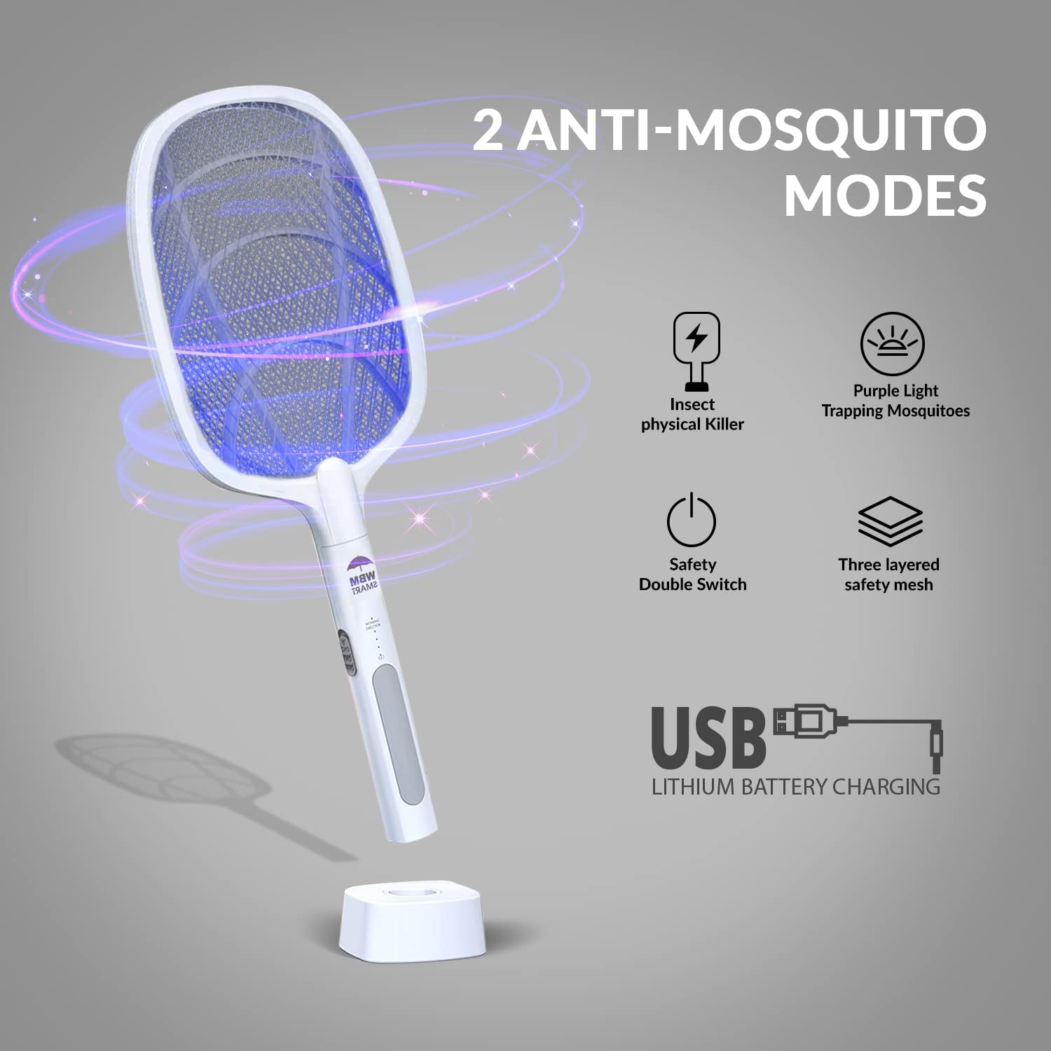 WBM SMART 7 in. White 2-in-1 Rechargeable Bug Zapper, Mosquito