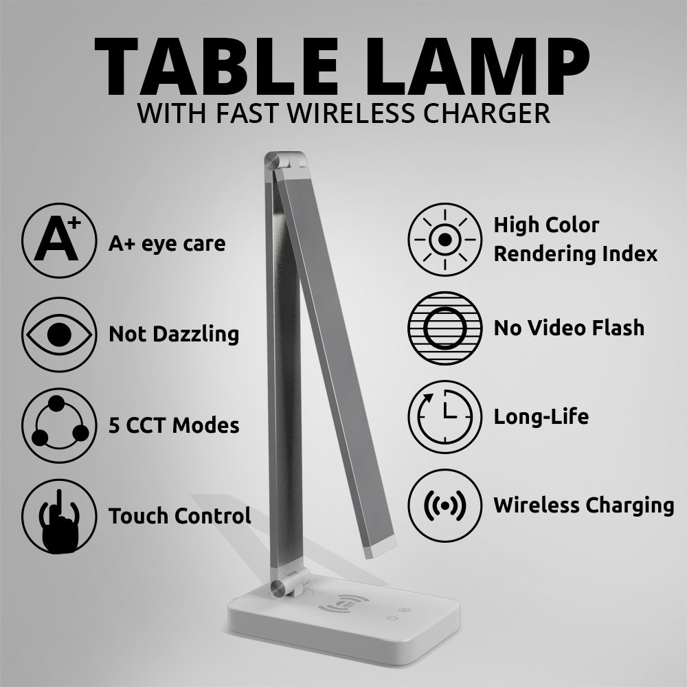 Foldable Desk Lamp with Wireless Charger & USB Port