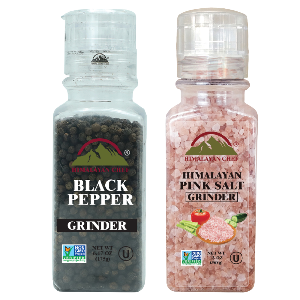 Himalayan Chef Pink Salt and Black Peppercorns, Square Plastic Grinder Set,  1 - Kroger